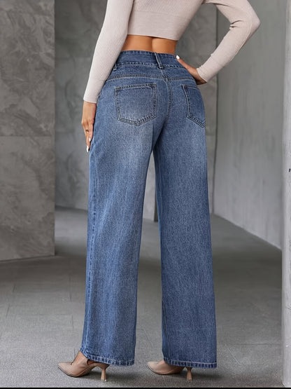 Calça Jeans Pantalona Feminina Cintura Alta Reta Elegante