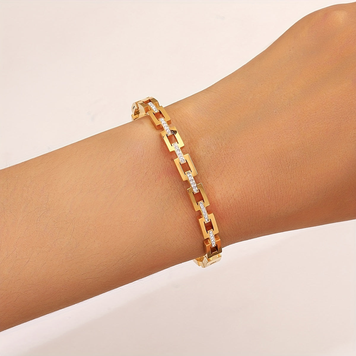 Pulseira Feminina Aço Inoxidável 304L Pedra Natural Infinito Banho Ouro 18K Minimalista