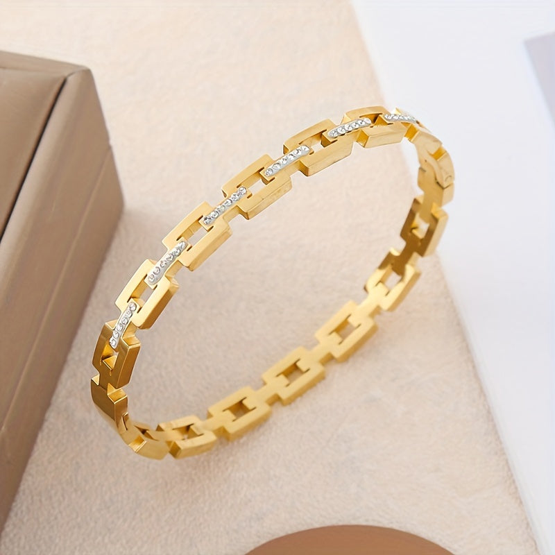 Pulseira Feminina Aço Inoxidável 304L Pedra Natural Infinito Banho Ouro 18K Minimalista
