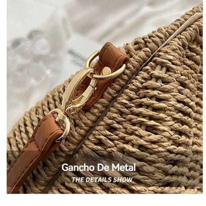 Bolsa de Praia Feminina Palha Sintética Alça Dupla Transversal Verão