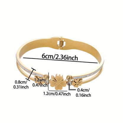 Pulseira Feminina Luxo Aço Inoxidável Abertura Retrô Strass Banho Ouro 18K