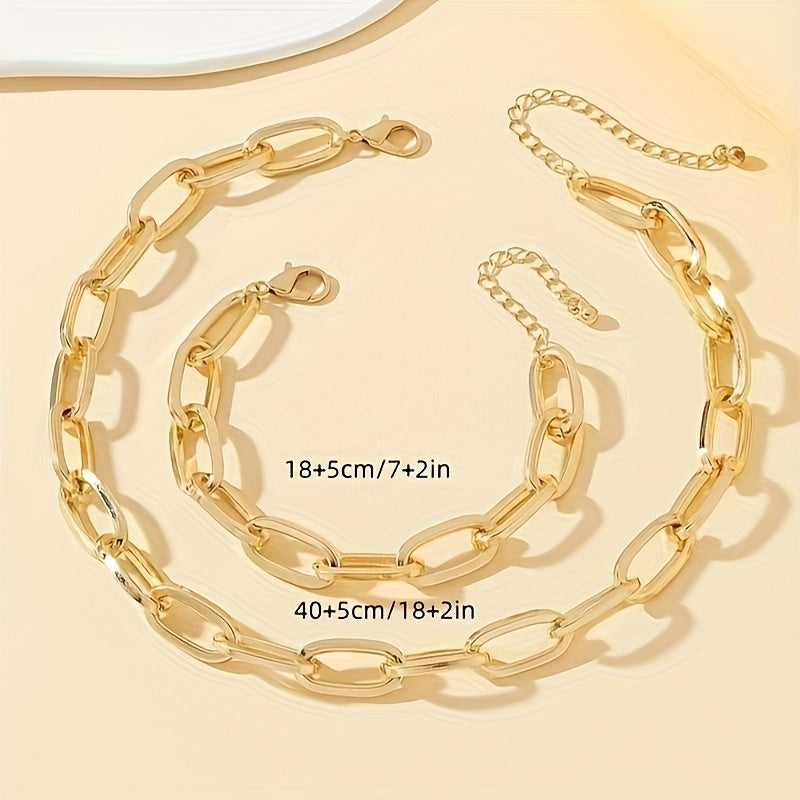 Kit 2 Peças Pulseira e Colar Feminino Aço Inoxidável Dourado Elegante Luxo Férias