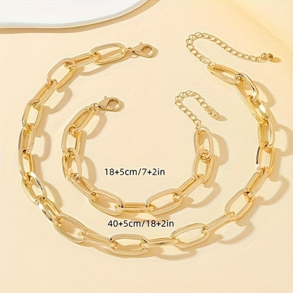 Kit 2 Peças Pulseira e Colar Feminino Aço Inoxidável Dourado Elegante Luxo Férias
