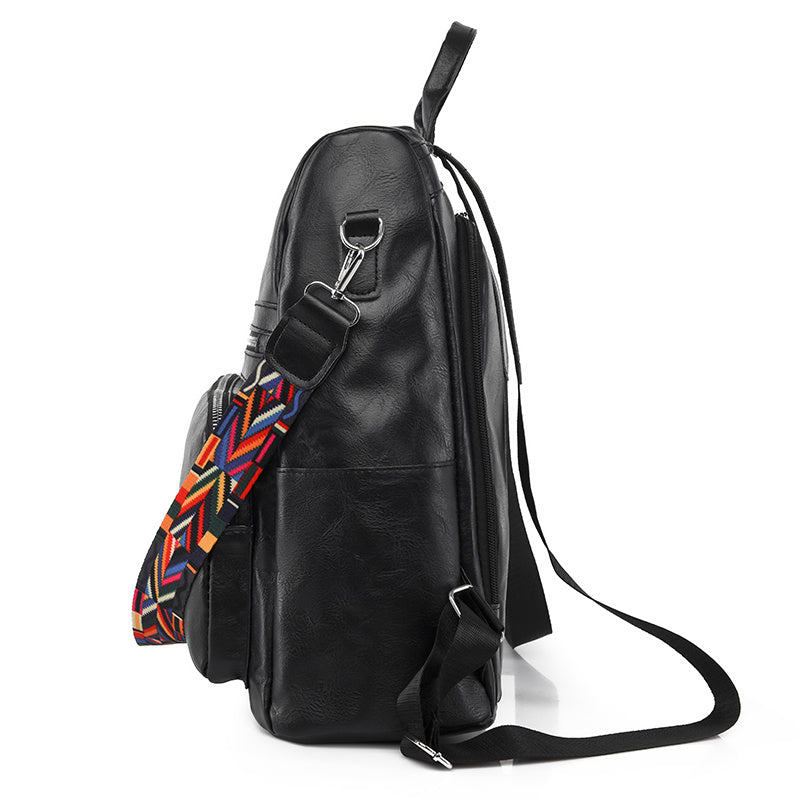 Mochila Feminina Couro Sintético Alça Colorida Trabalho Escola Viagem