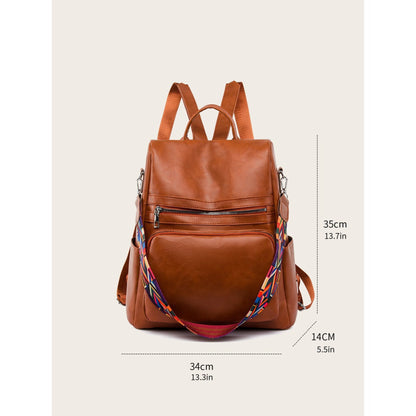 Mochila Feminina Couro Sintético Alça Colorida Trabalho Escola Viagem