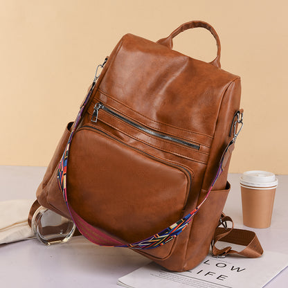 Mochila Feminina Couro Sintético Alça Colorida Trabalho Escola Viagem