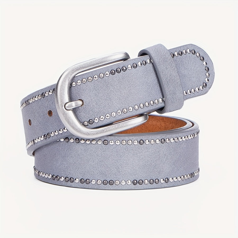 Cinto Feminino Couro Legítimo Y2K Punk Rebites Fivela Liga Largo Jeans