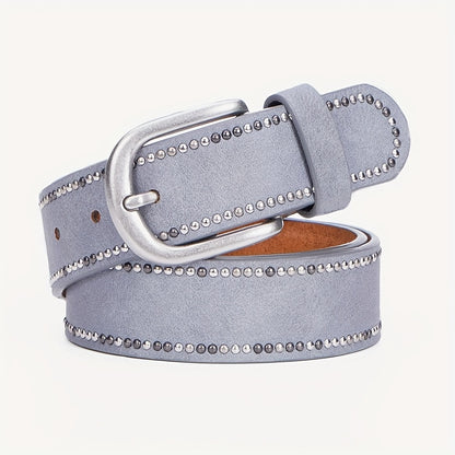Cinto Feminino Couro Legítimo Y2K Punk Rebites Fivela Liga Largo Jeans