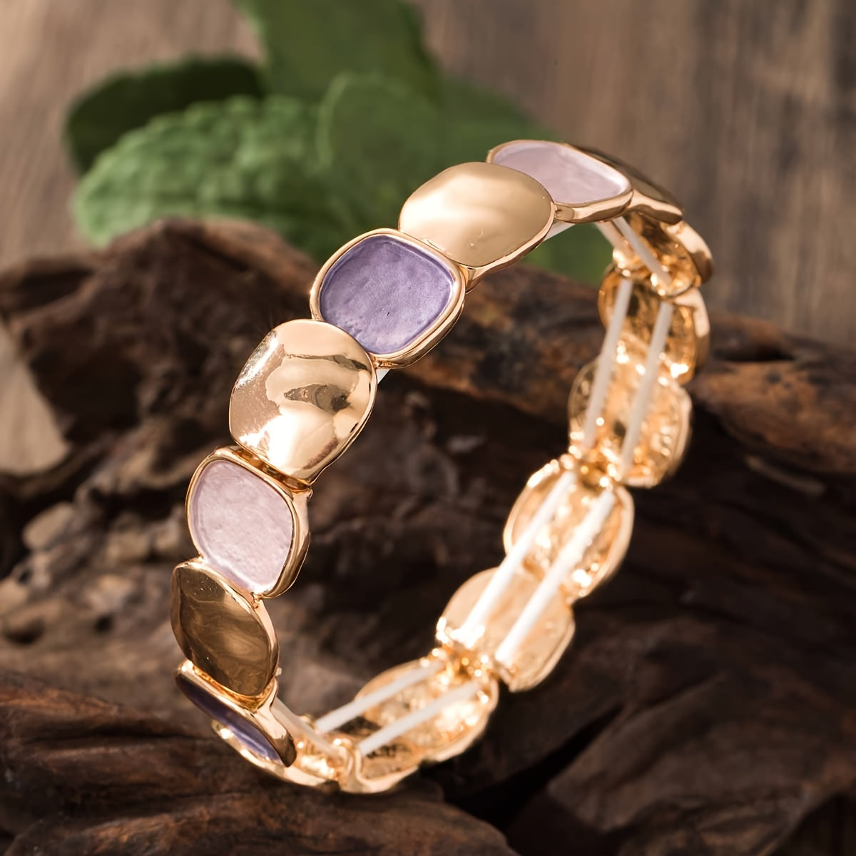 Pulseira Unissex Vintage Elegante Liga Zinco Dourada Elástica Quadrado Irregular