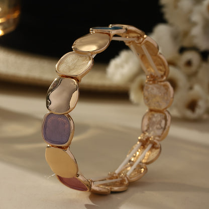 Pulseira Unissex Vintage Elegante Liga Zinco Dourada Elástica Quadrado Irregular