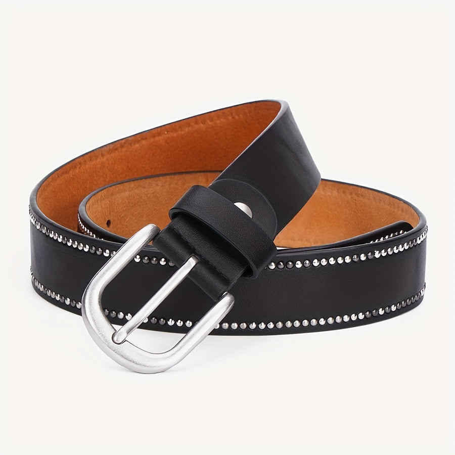 Cinto Feminino Couro Legítimo Y2K Punk Rebites Fivela Liga Largo Jeans