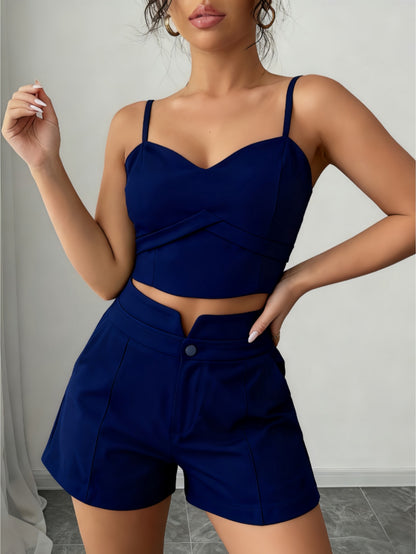 Conjunto Feminino Alfaiataria Top Cropped Bustier e Shorts Elegante