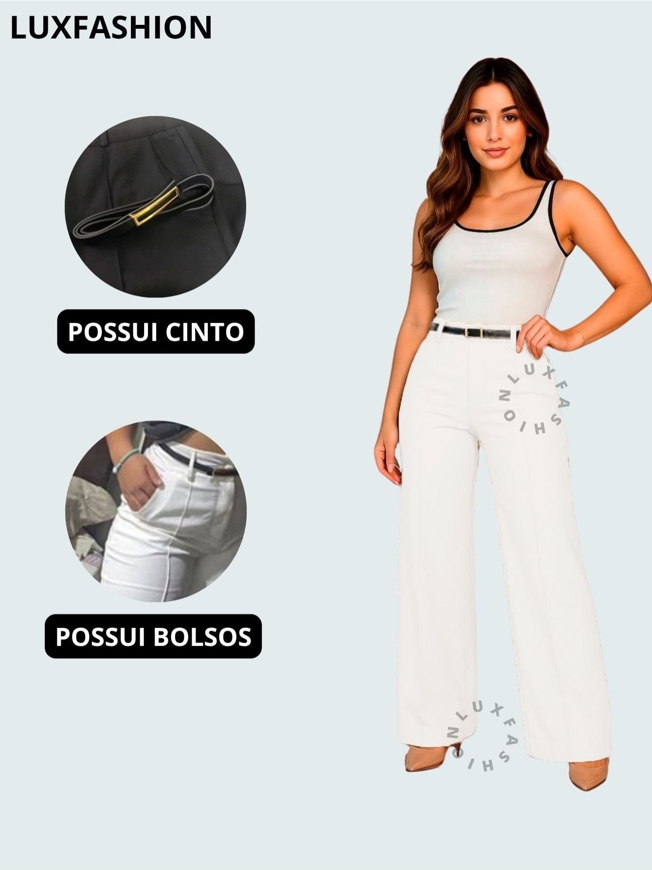 Calça Pantalona Social Alfaiataria Feminina com Cinto