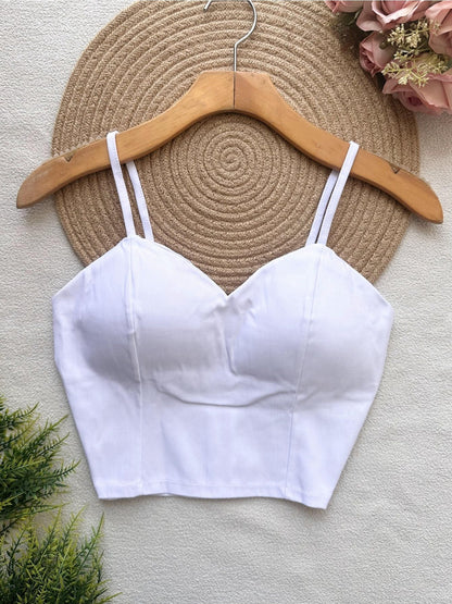 Top Cropped Feminino com Bojo e Zíper Frontal Alças Finas Moderno