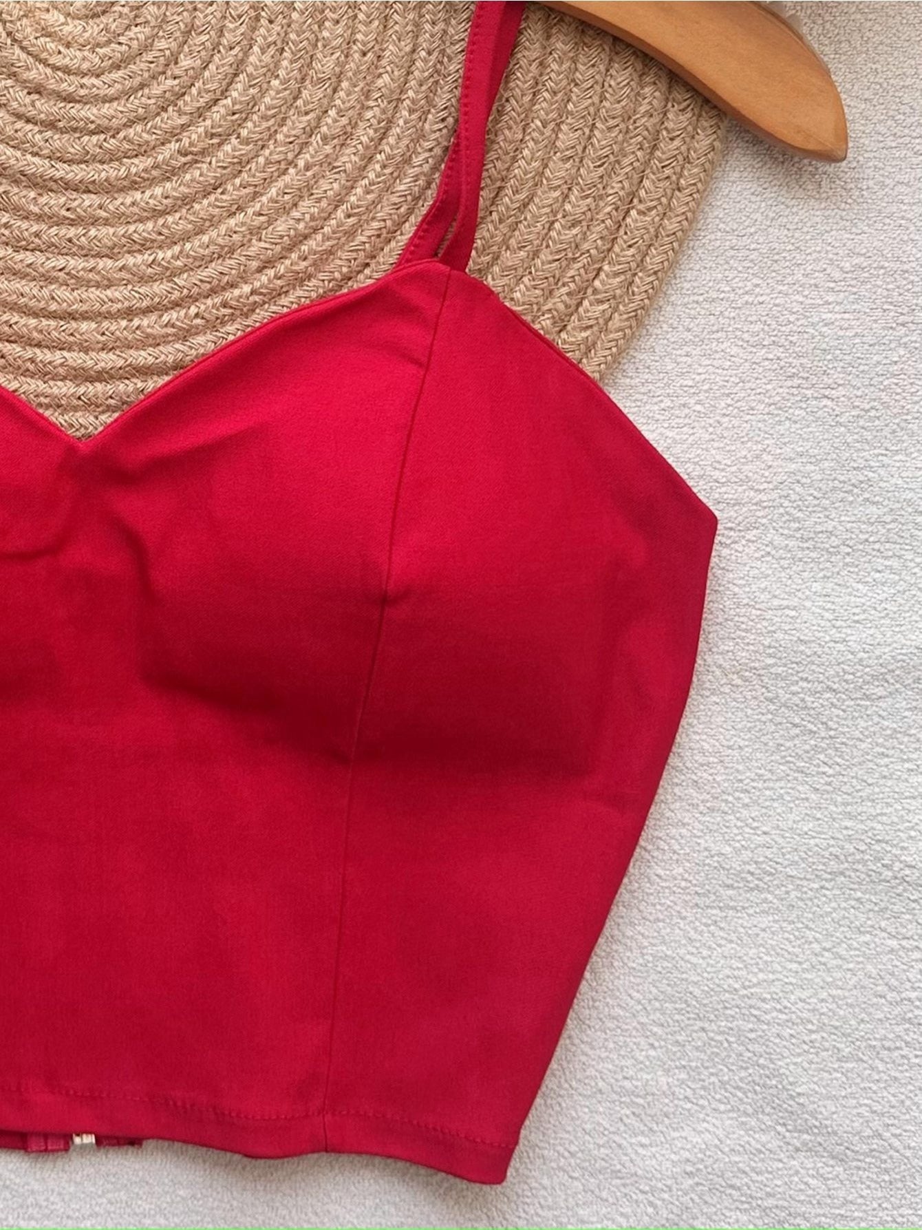 Top Cropped Feminino com Bojo e Zíper Frontal Alças Finas Moderno