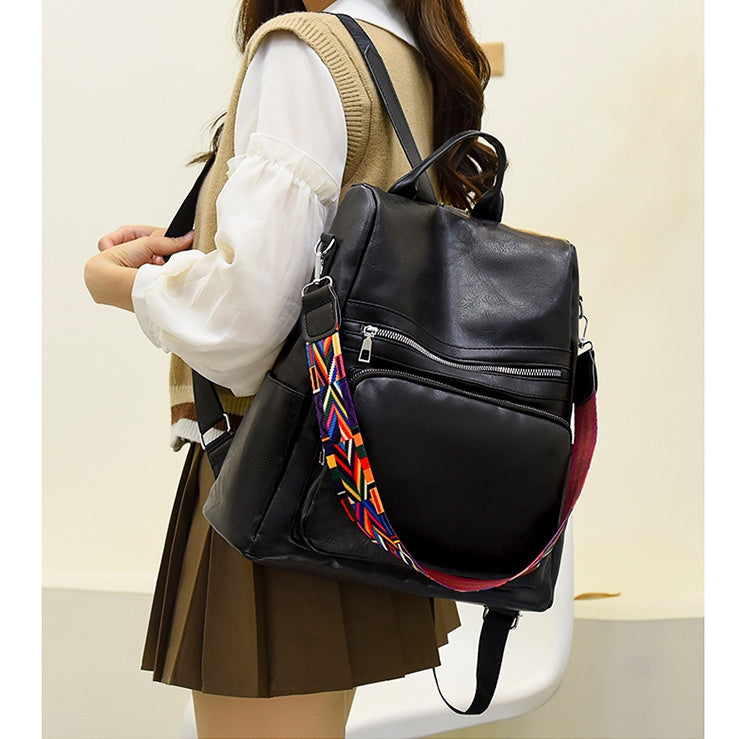 Mochila Feminina Couro Sintético Alça Colorida Trabalho Escola Viagem