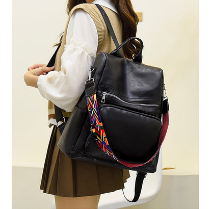 Mochila Feminina Couro Sintético Alça Colorida Trabalho Escola Viagem
