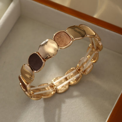 Pulseira Unissex Vintage Elegante Liga Zinco Dourada Elástica Quadrado Irregular