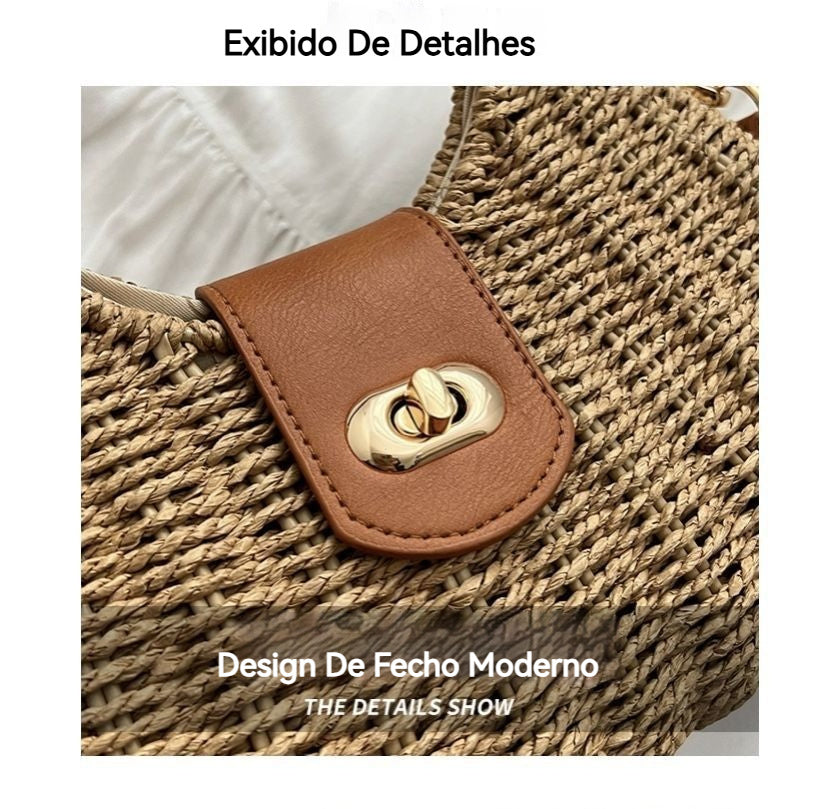 Bolsa de Praia Feminina Palha Sintética Alça Dupla Transversal Verão