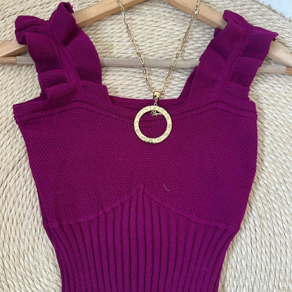 Top Cropped Tricot Feminino com Babados nas Alças Canelado Elegante