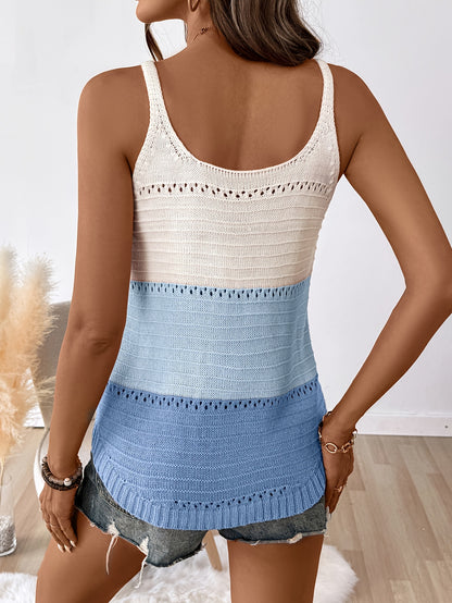 Regata Feminina Tricot Degradê com Detalhes Vazados Listras Horizontais