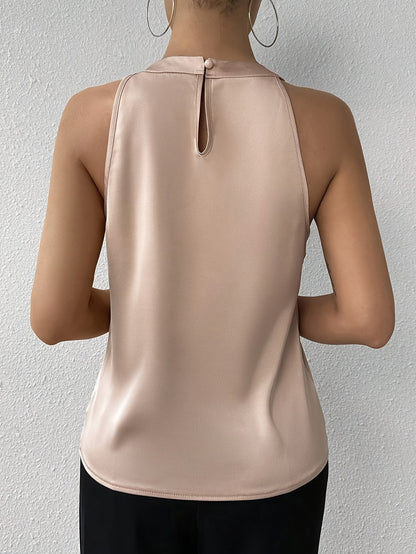 Blusa Regata Feminina Gola Alta Pregas Frontais Elegante Sem Mangas