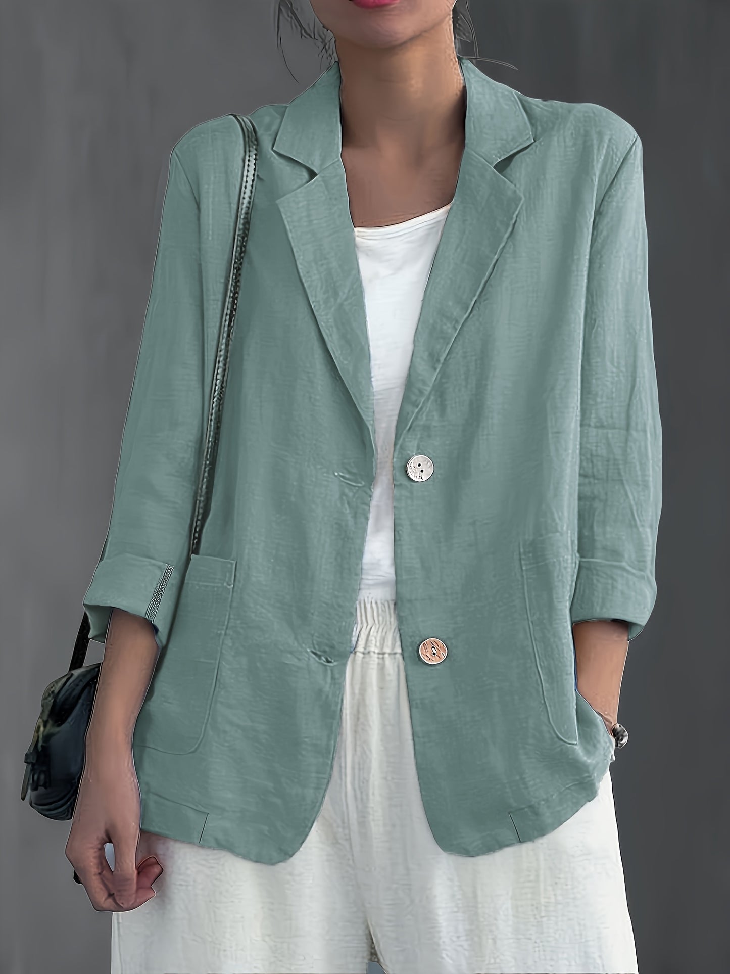 Blazer Feminino Alfaiataria Manga 3/4 com Dois Botões Executivo Casual