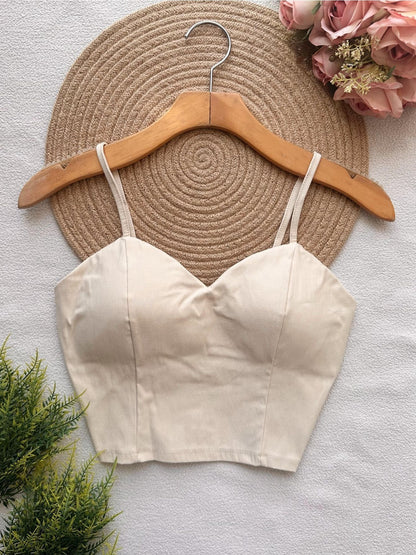Top Cropped Feminino com Bojo e Zíper Frontal Alças Finas Moderno