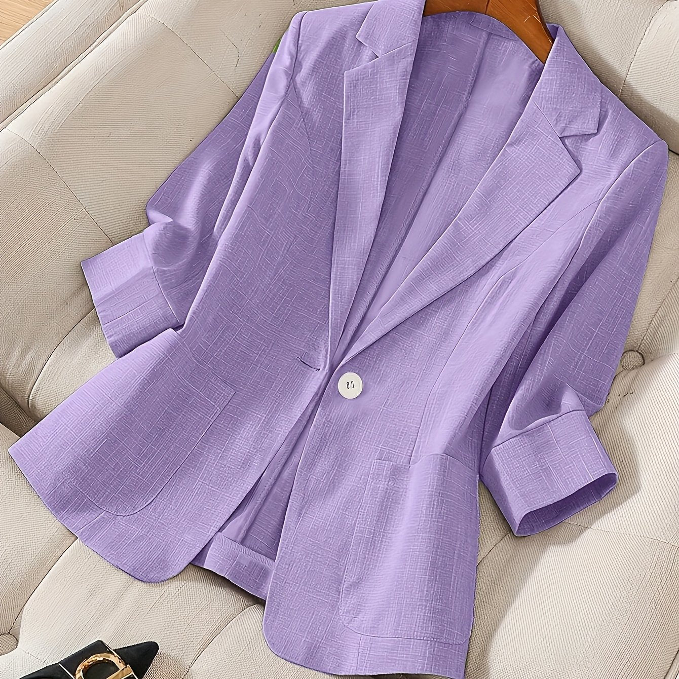 Blazer Feminino Alfaiataria Manga 3/4 com Um Botão Executivo Casual