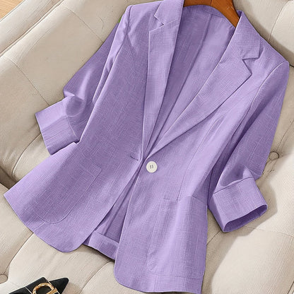 Blazer Feminino Alfaiataria Manga 3/4 com Um Botão Executivo Casual