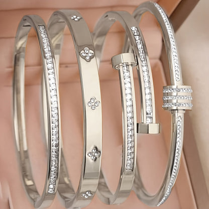 Kit 4 Pulseiras Femininas Elegantes Aço Inoxidável Zircônia Banho Ouro 18K Resistente Água
