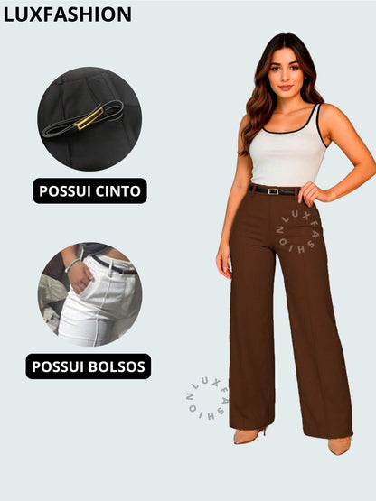 Calça Pantalona Social Alfaiataria Feminina com Cinto