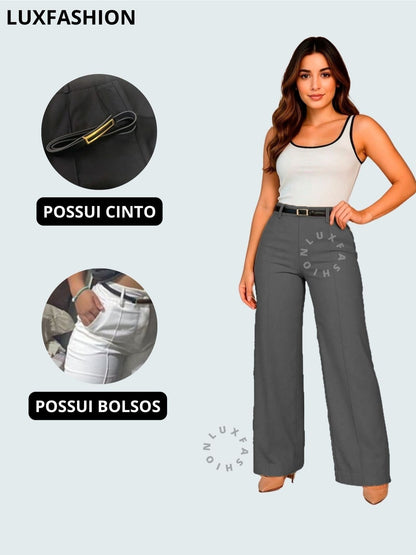 Calça Pantalona Social Alfaiataria Feminina com Cinto