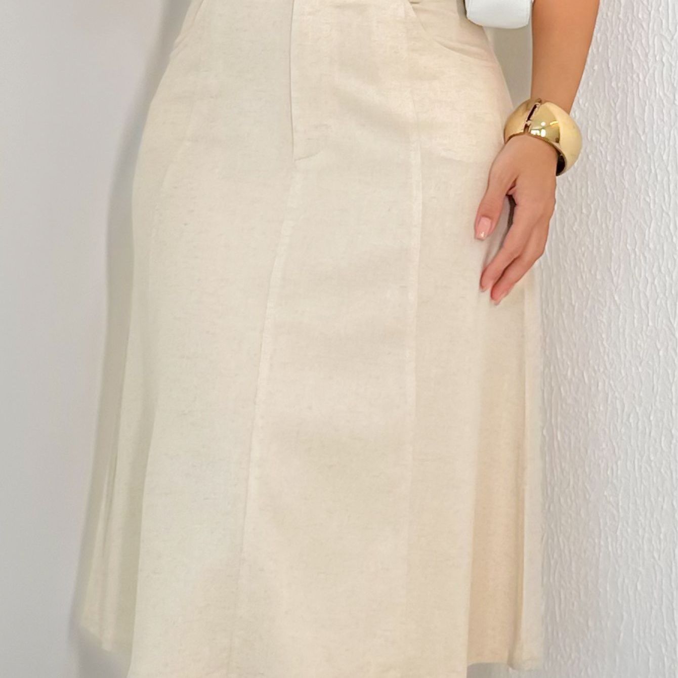Saia Midi Godê Viscolinho Feminina Elegante
