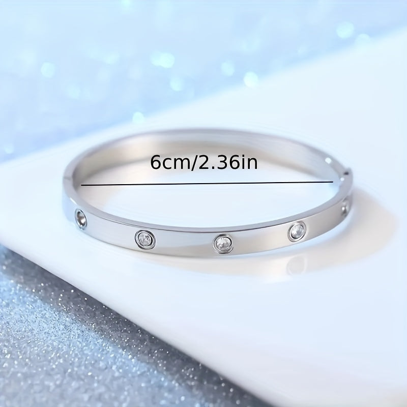 Pulseira Feminina Aço Titânio Zircônia Banho Ouro 18K Clássica Elegante Presente