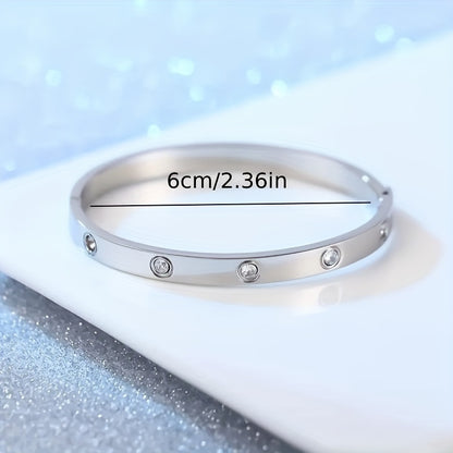 Pulseira Feminina Aço Titânio Zircônia Banho Ouro 18K Clássica Elegante Presente