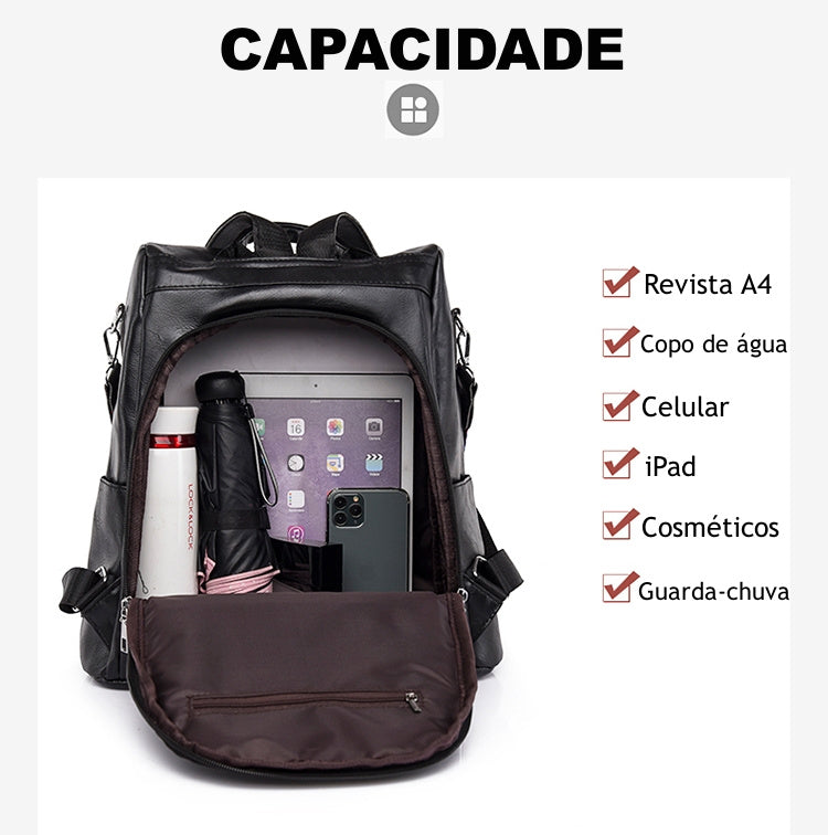 Mochila Feminina Couro Sintético Alça Colorida Trabalho Escola Viagem