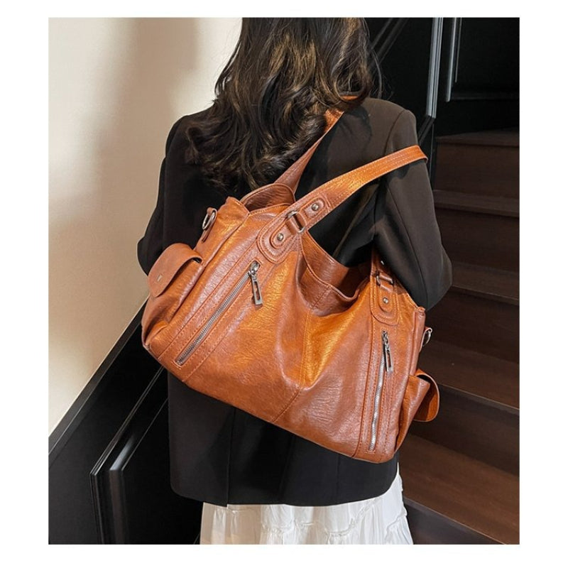Bolsa Feminina Couro Legítimo Tote Grande Vintage Transversal Versátil