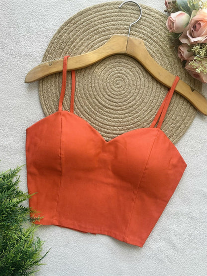 Top Cropped Feminino com Bojo e Zíper Frontal Alças Finas Moderno