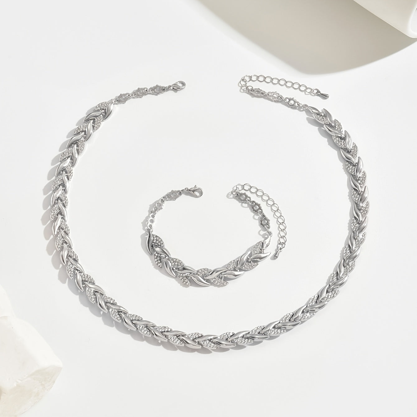 Kit Joias Feminino Vidro Strass Sereia Pulseira Colar Brincos Elegante Luxo
