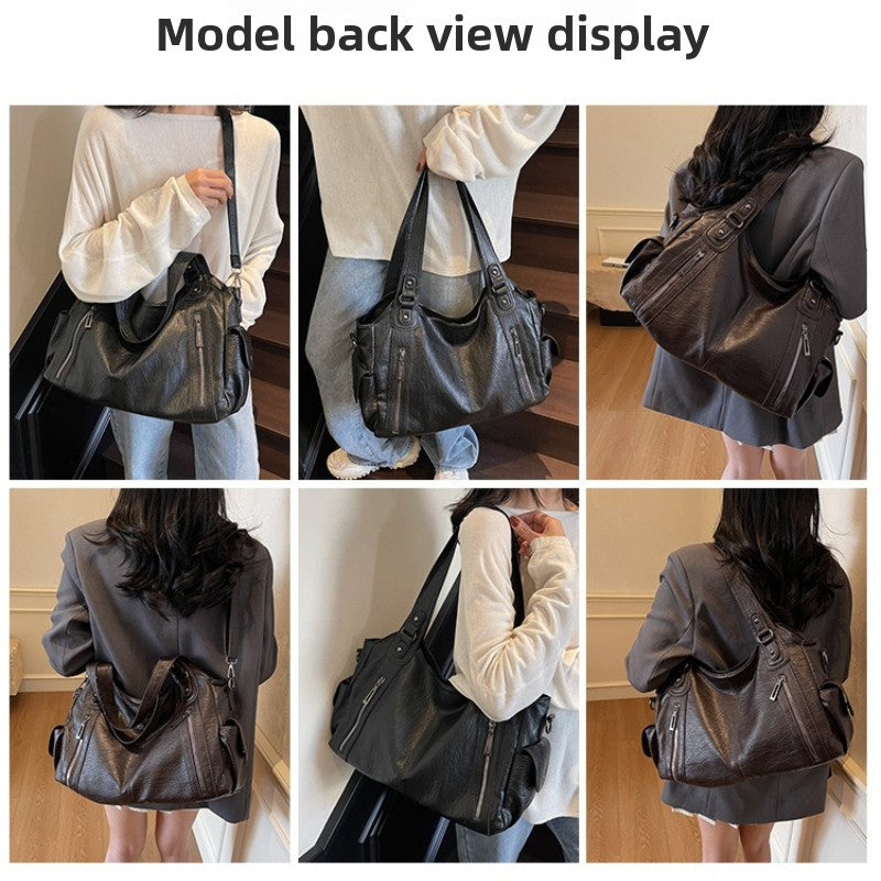 Bolsa Feminina Couro Legítimo Tote Grande Vintage Transversal Versátil