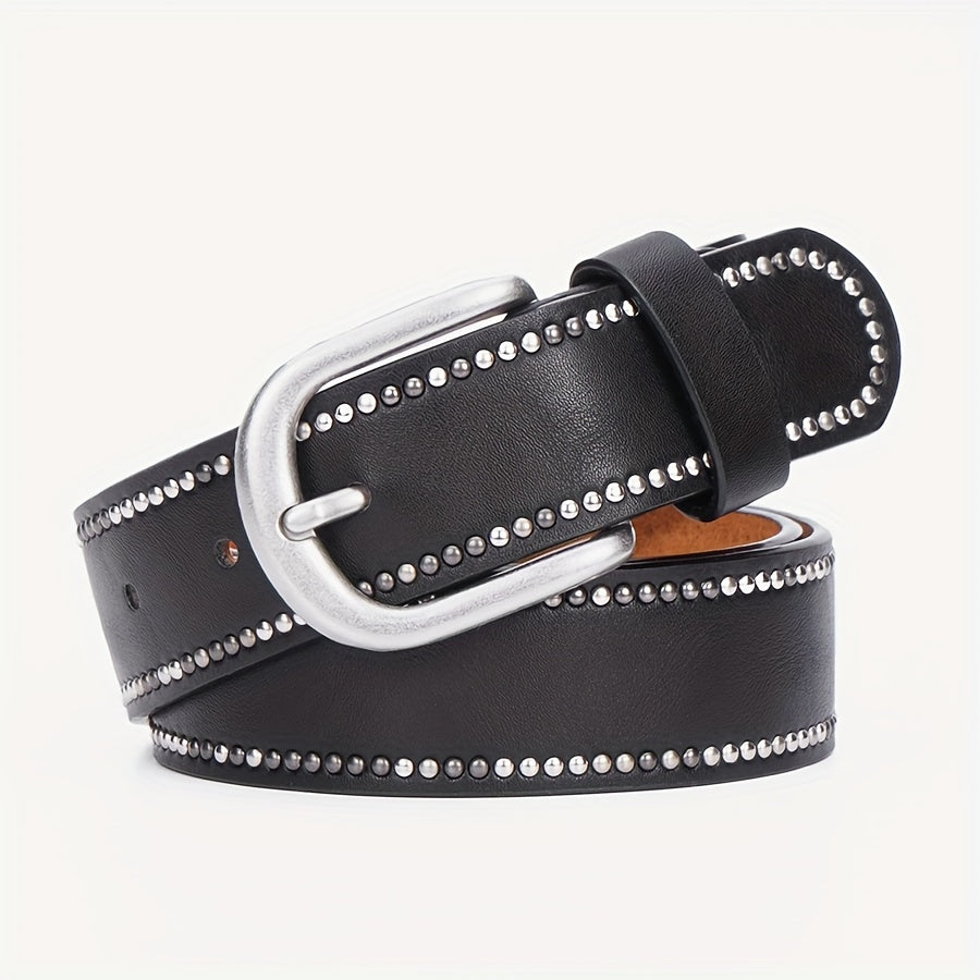 Cinto Feminino Couro Legítimo Y2K Punk Rebites Fivela Liga Largo Jeans