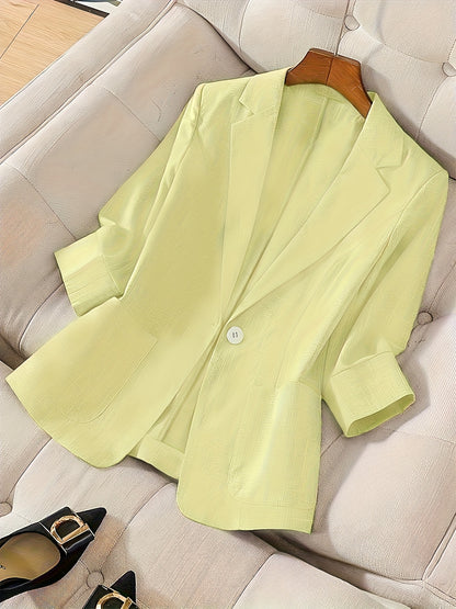 Blazer Feminino Alfaiataria Manga 3/4 com Um Botão Executivo Casual