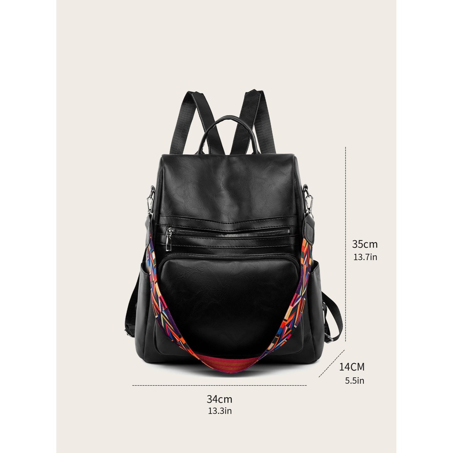 Mochila Feminina Couro Sintético Alça Colorida Trabalho Escola Viagem