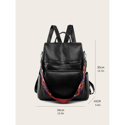 Mochila Feminina Couro Sintético Alça Colorida Trabalho Escola Viagem