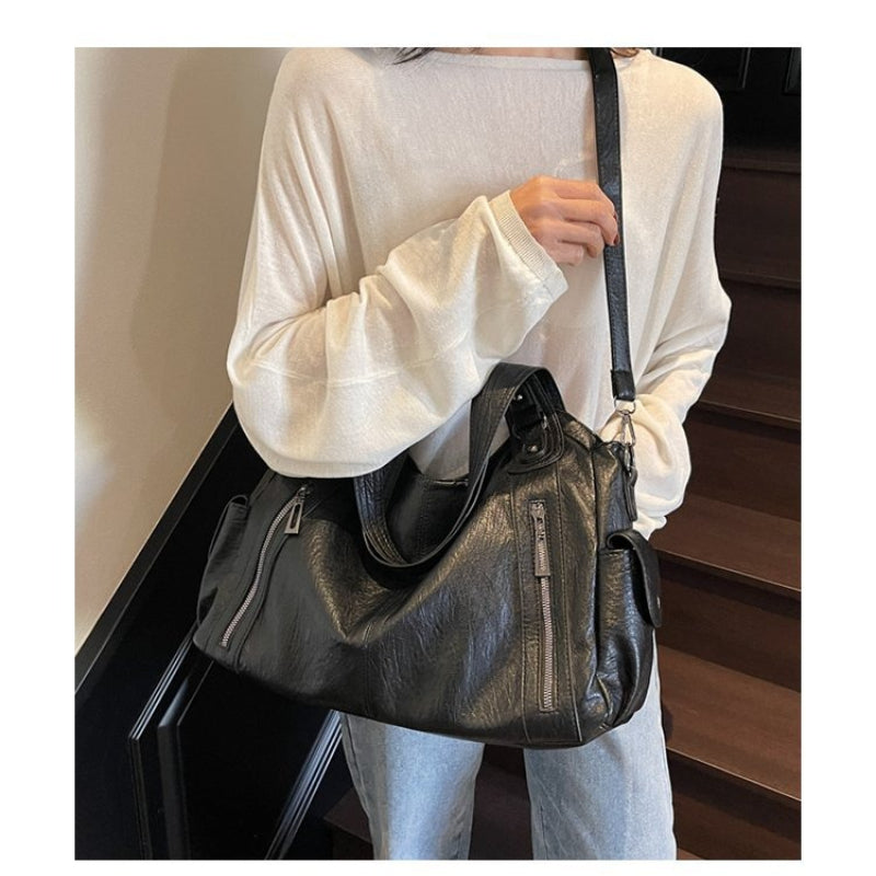 Bolsa Feminina Couro Legítimo Tote Grande Vintage Transversal Versátil