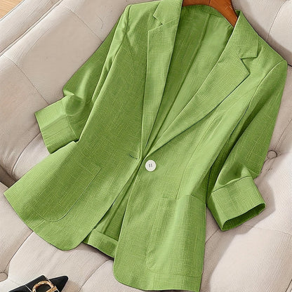 Blazer Feminino Alfaiataria Manga 3/4 com Um Botão Executivo Casual
