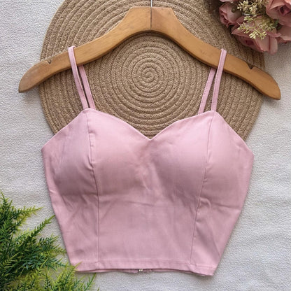 Top Cropped Feminino com Bojo e Zíper Frontal Alças Finas Moderno