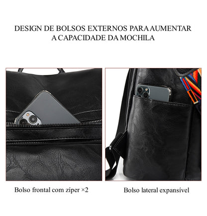 Mochila Feminina Couro Sintético Alça Colorida Trabalho Escola Viagem