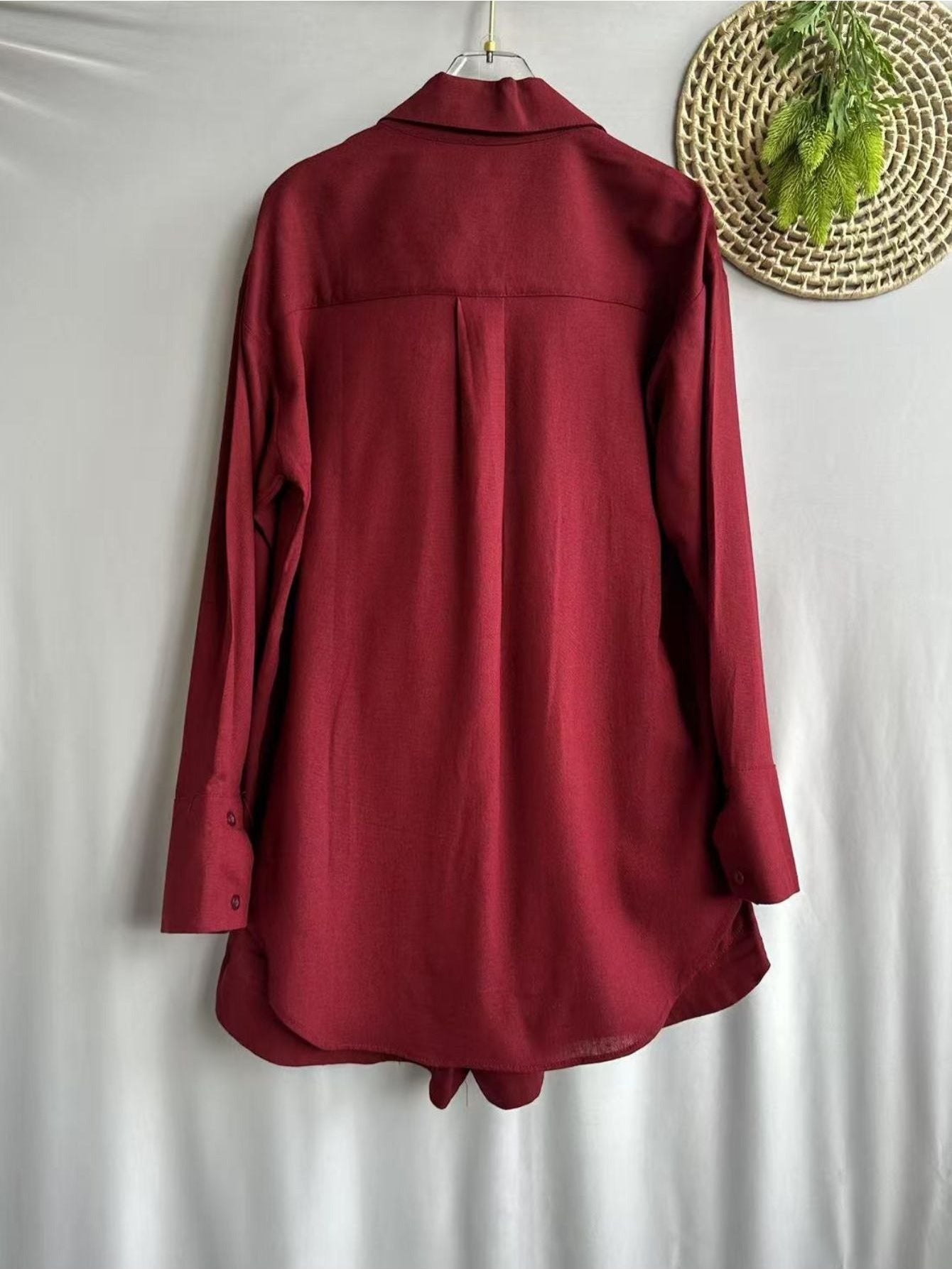 Conjunto Feminino Linho Camisa Manga Longa e Shorts Cintura Elástica Casual
